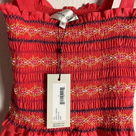 Cara Cara NYC Jenny Hibiscus Linen Smocked Tie Shoulder Midi Dress Size S - Picture 16 of 16